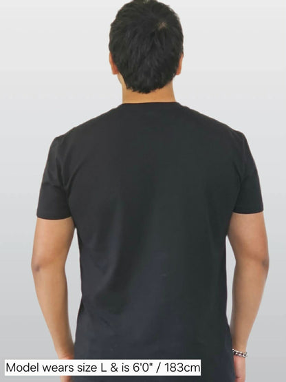 Man wearing classic black t-shirt NZ Maori