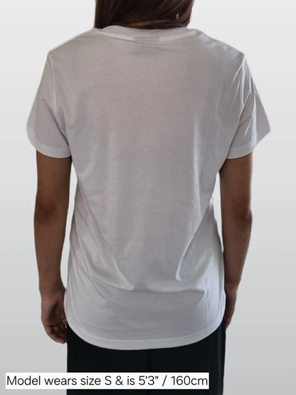 Woman wearing classic white t-shirt NZ