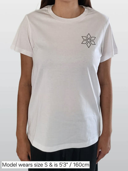 Woman wearing classic white t-shirt with star design NZ