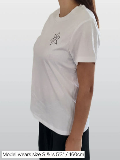 Woman wearing classic white t-shirt with star design NZ